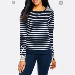 CROWN & IVY navy stripe top with sequins, long sleeves, nice casual, plus 1X /XL